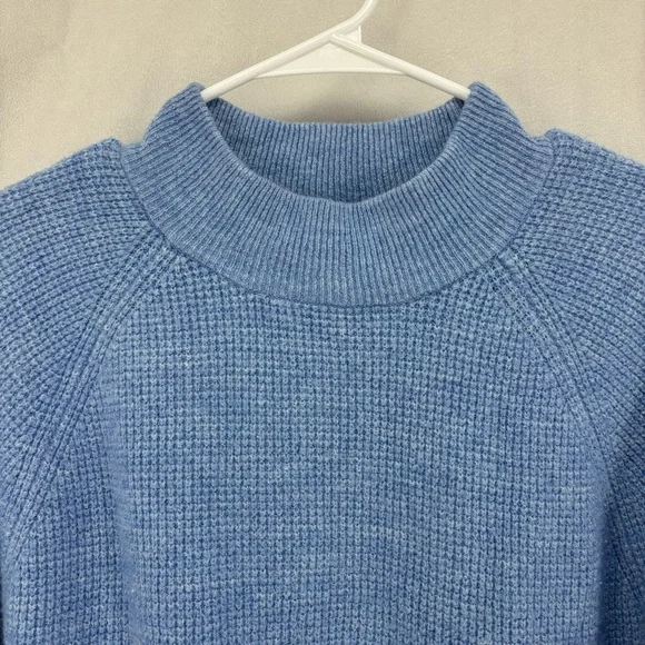 Gap women’s small Waffle-Knit Mockneck Sweater Blue Soft Cozy boxy pullover - Picture 8 of 11